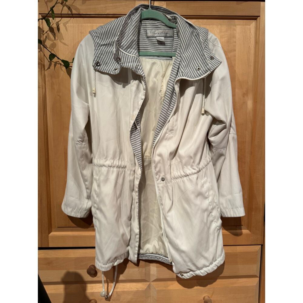 1 Madison Soft White Spring Coat, with Soft Cotton Striped Lining